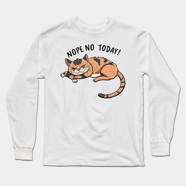 "Lazy Day Whimsy: Children's Cat Nap" - Funny Nope Not Today Long Sleeve T-Shirt by stickercuffs